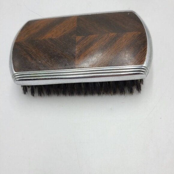 Vintage Art-Deco Mens Grooming Brushes Wood Grain Silver Black Bristles Lot 2 - Picture 4 of 9